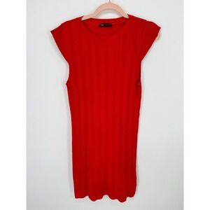 Zara Ribbed Knit Mini Dress Women Large Red Orange Cap Sleeve Bodycon Tunic